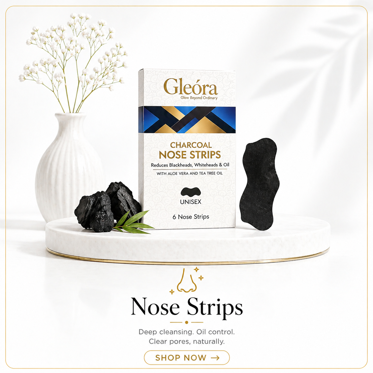 Gleora charcoal nose strips for blackhead removal and deep cleansing
blackhead remover