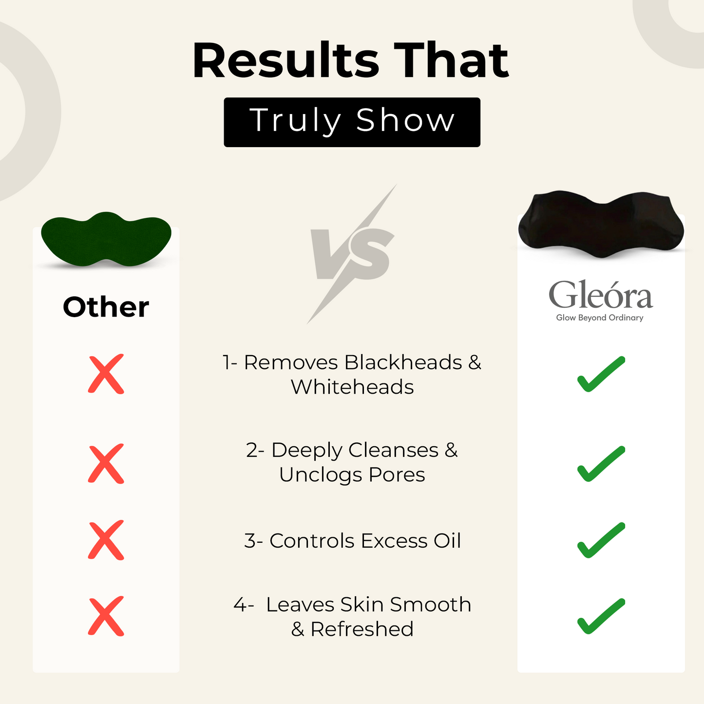 there is a comparison of gleora charcoal nose strips and other company nose strips