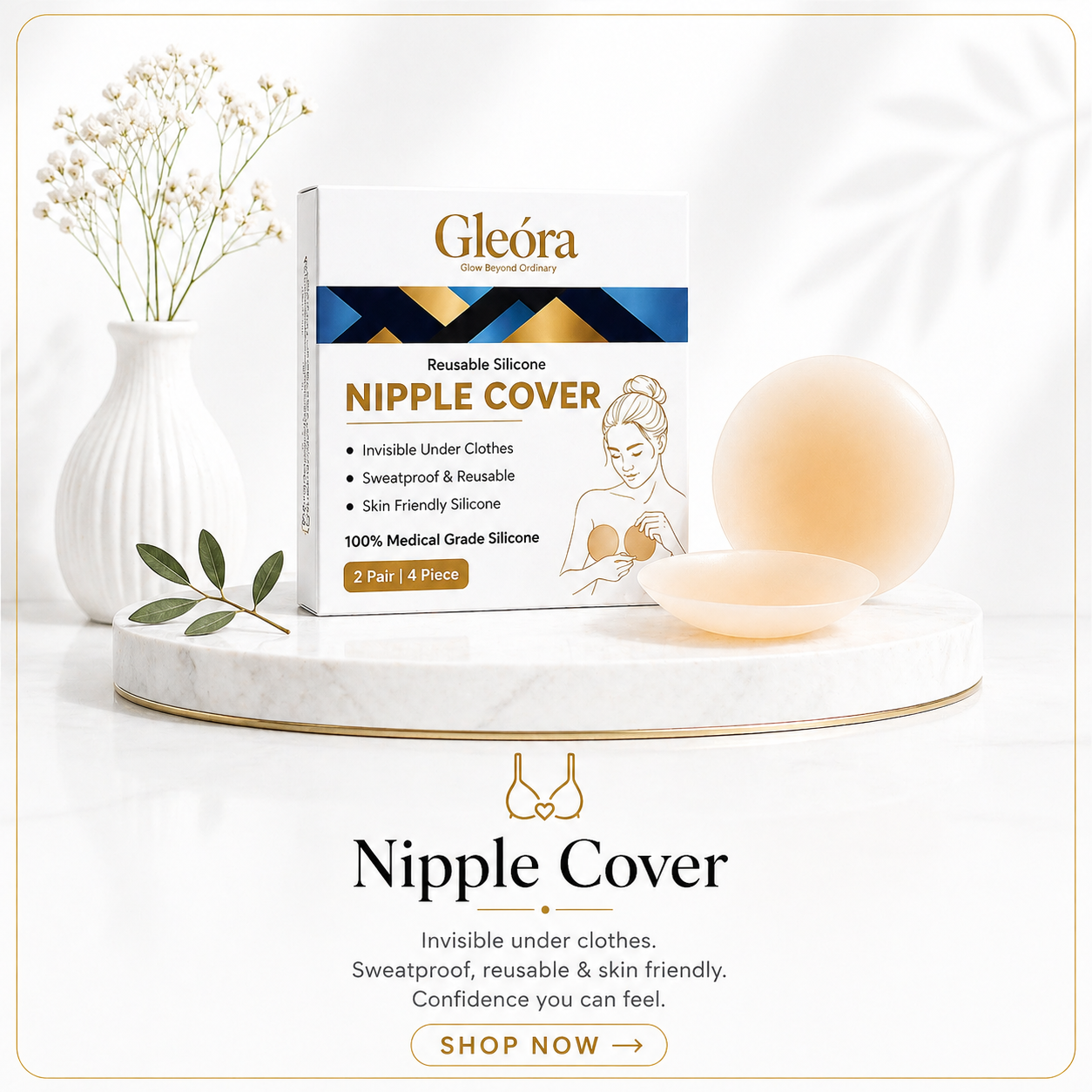 Gleora silicone nipple cover for women reusable and invisible under outfits